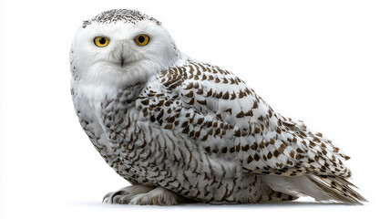 Cute Snowy Owl Looking Front Isolated on White Background