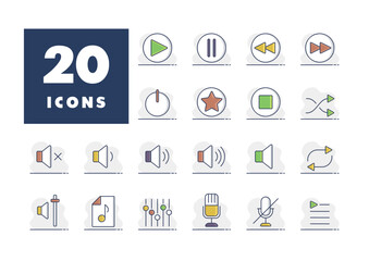Multimedia user interface vector icons set