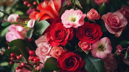 Obraz premium Vibrant bouquet of roses and other flowers (1)