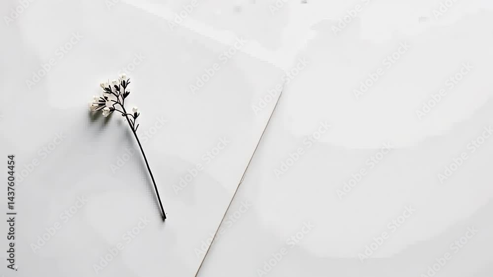 Poster delicate white flower artfully placed on a minimalistic surface in a serene indoor setting filled wi