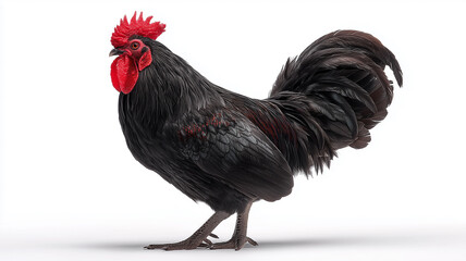 Black Rooster Special Specie of Chicken Standing Isolated on White Background