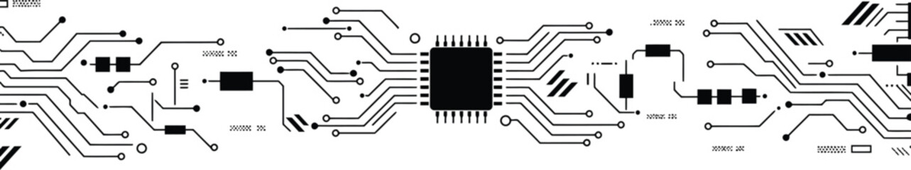 Stylized Black and White Circuit Board Vector Illustration