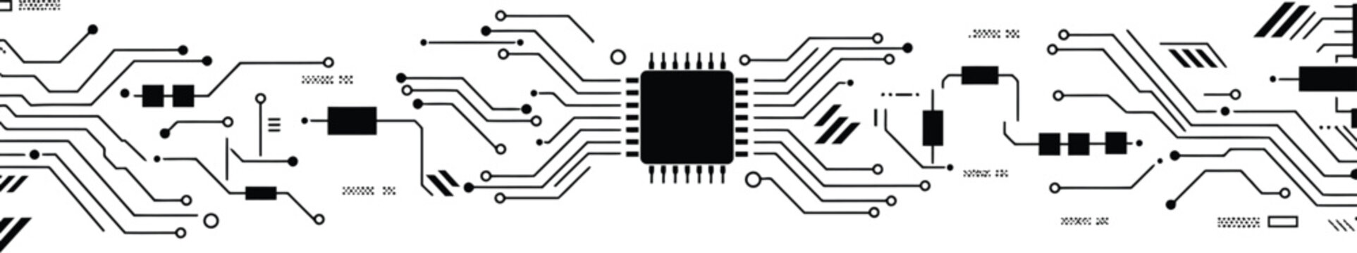 Stylized Black and White Circuit Board Vector Illustration