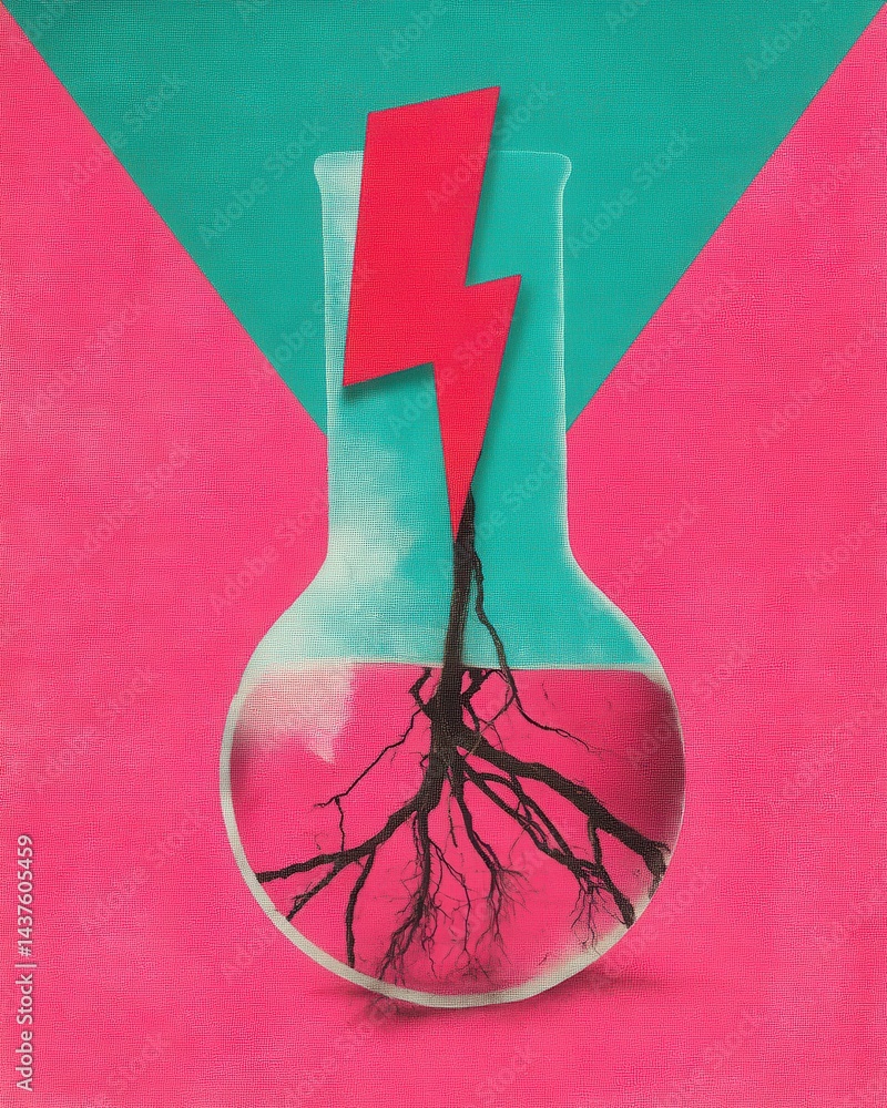Aufkleber artistic representation of science concept with colorful laboratory flask and lightning bolt