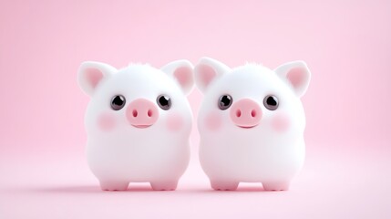 Cute cartoon pigs on a pink background