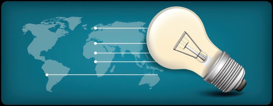 British Science Week Minimalist Concept with Light Bulb and World Map for Creative Ideas Visualization