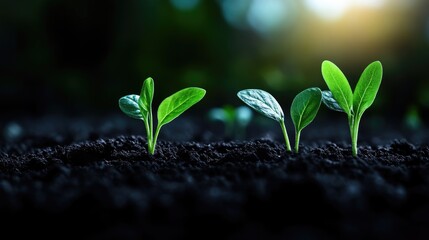Naklejka premium New sprouts emerging from dark soil