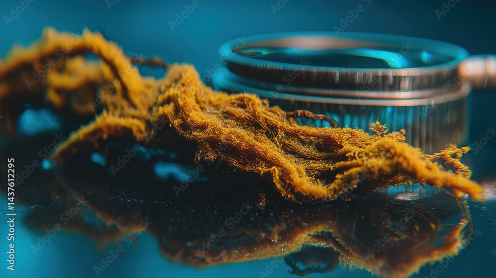 Aufkleber macro view of textured yellow moss with metallic background in a flat art style