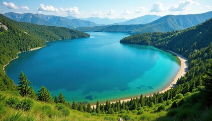 Fototapeta premium Irregular shoreline creates unique lake shape , visual, topography