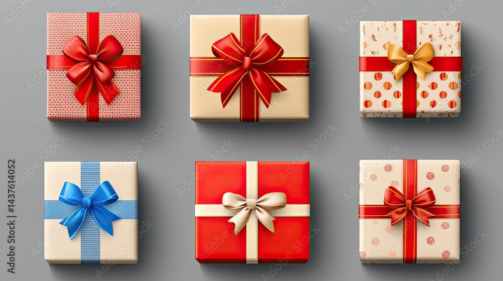 Poster gift box element set on transparent background.