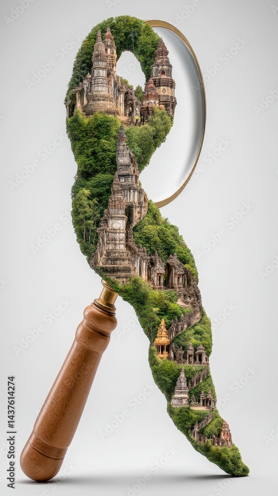 Poster creative double exposure art blending british architecture with nature in a unique flat design