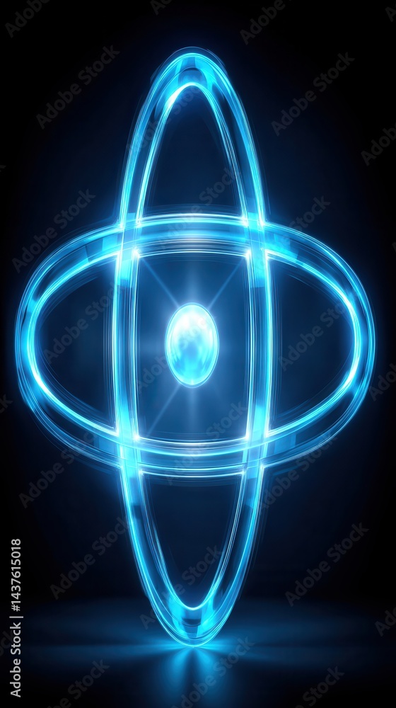 Poster abstract representation of science in blue light with dynamic orbiting rings for british science wee
