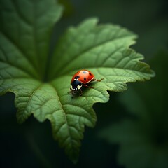 Fototapeta premium Vibrant Ladybug on Green Leaf: Nature's Tiny Marvel in Close-Up