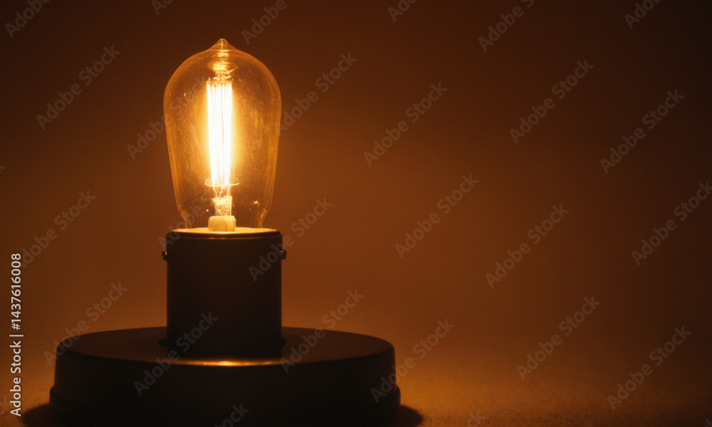 Poster a single light bulb sitting on a table, suitable for use in various settings