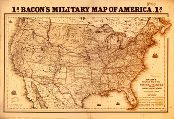 Old vintage military map of America