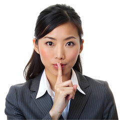 Businesswoman Secret Confidential Shhh Gesture Asian Woman Professional isolated on transparent background
