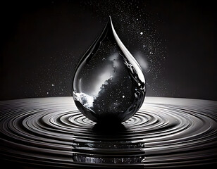 Fototapeta premium Captivating water drop in motion abstract studio digital art black and white close-up fluidity