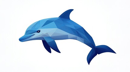 Obraz premium Blue polygonal dolphin leaping on white background.