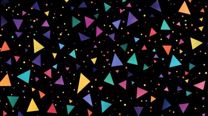 Colorful triangle confetti on black background