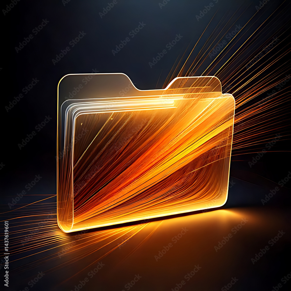 Poster innovative graphic design dynamic digital folder creation in virtual workspace with dark background