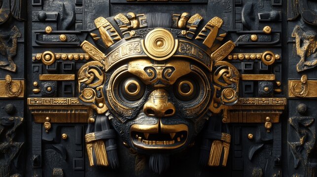 Gold Monkey Mask in Intricate Black Stone Carving
