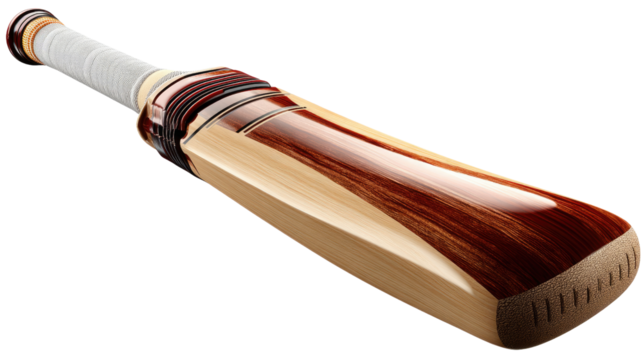 Cricket Bat: A detailed shot of a pristine, unused cricket bat showcasing the craftsmanship and quality of the wood. Ideal for sports, equipment, and athletic themes.