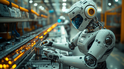 Fototapeta premium Advanced robot working on an assembly line in a modern factory.