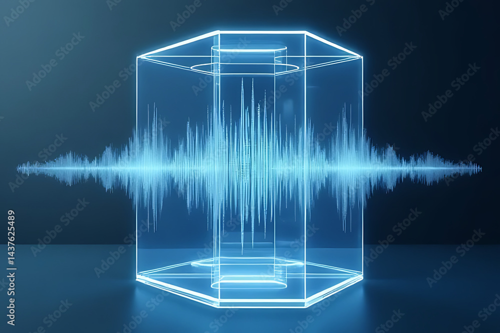 Aufkleber visualizing sound waves in a 3d space digital art technology abstract futuristic perspective