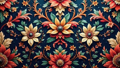 Obraz premium Intricate floral damask textile, opulent design, silver, brocade