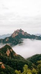 Majestic Mountain Peaks Enveloped in Mist Serene Landscape