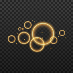 A bunch of glowing, see-through golden circles and rings float around on a see-through black and gray checkerboard backdrop, giving off a magical, dreamy vibe