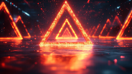 Glowing red triangle shapes on a reflective surface.