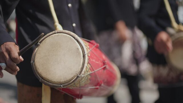 Probolinggo, East Java, Indonesia - August 3, 2023: The Tenggerese people of Bromo use the Slompret Naga, gongs, and drums during the Unan-Unan ceremony.