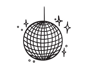 disco ball doodle hand drawn icon. Outline drawing disco ball for party line clipart symbol