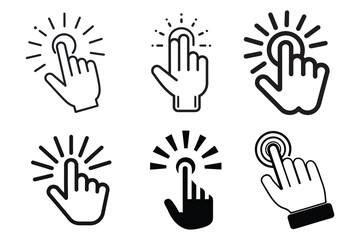 Obraz premium Set of Hand Click Icons - Simple Line Art and Bold Touch Gesture Illustration