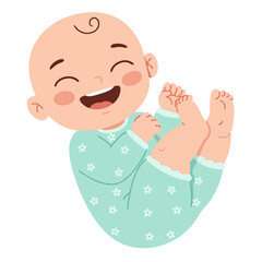 Obraz premium Cute and Happy Baby with Joyful Expression in Mint Green Outfit Smiling Cheerfully