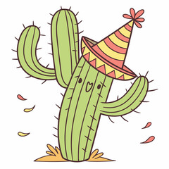 Fun Cactus Wearing Party Hats – Playful and Festive Cartoon Vector Illustration