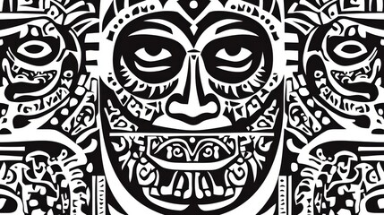 Naklejka premium Black And White Tribal Mask Pattern Graphic Design
