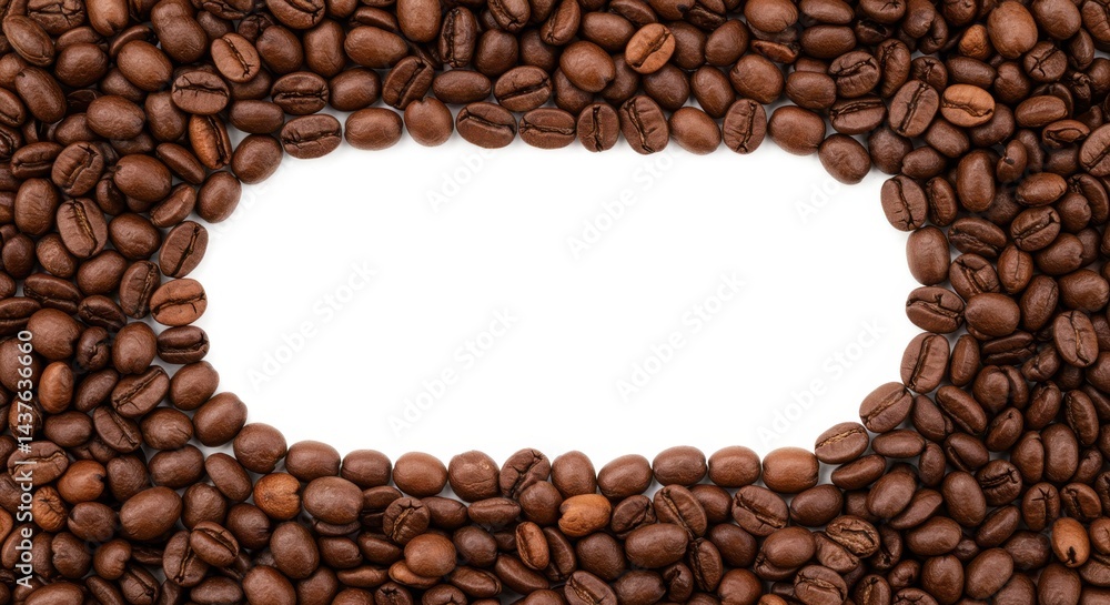 Poster coffee beans frame a white space perfect for text or graphics in a studio shot background