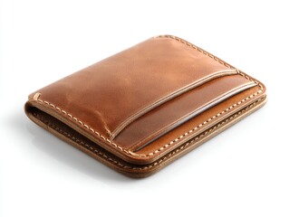 slim leather cardholder wallet, isolated on white background, minimal modern executive accessory