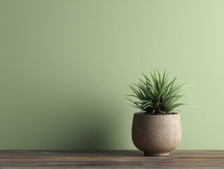 small desk plant in pot, isolated on soft green background, minimal office decor