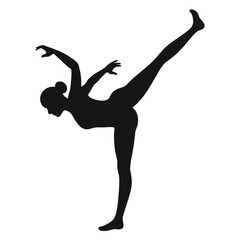 Black silhouette of a woman in an elegant ballet pose, symbolizing grace, flexibility, and dance, ideal for artistic, fitness, and dance-related designs.