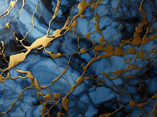 Elegant Blue and Gold Marble Texture Abstract Background with AI Artistic Fusion Design