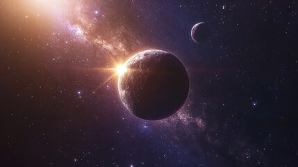 Obraz premium Cosmic Sunrise: A Celestial Dance of Planets and Stars