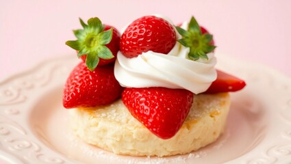 high resolution bakery pastel background strawberry shortcake dessert strawberries close-up sweet food whipped cream
