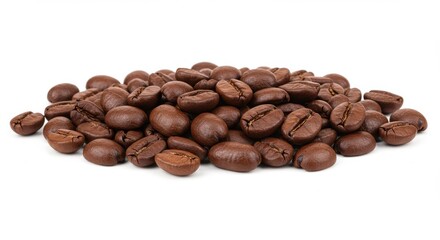Naklejka premium Pile of roasted coffee beans isolated on white background