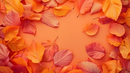 A close up of orange leaves on a yellow background