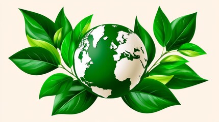 Eco-friendly world illustration with green leaves nature concept flat design minimalist style