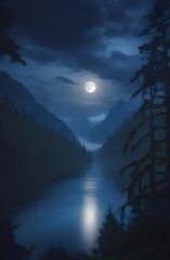 Fototapeta premium A scenic mountain landscape bathed in the soft morning light of sunrise, with mist gently rising from the forest below the majestic Alps