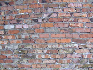 Exposed brick wall showcases a rich texture and a blend of warm hues reflecting time and history in urban architecture